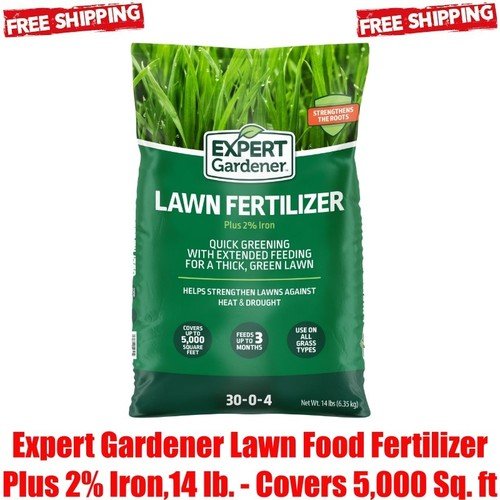 Expert Gardener Lawn Food Fertilizer Plus 2% Iron,14 lb. - Covers 5,000 Sq. ft