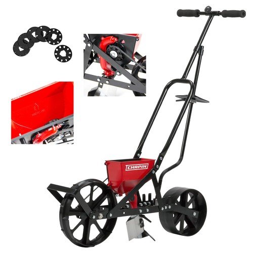 Chapin 8701B Garden Push Seeder Planter with 6 Seed Plates for up to 1, Red