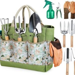 9Pcs Garden Tool Set Stainless Steel Heavy Duty Gardening Gifts with Floral Bag