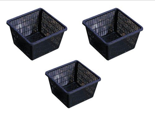4" Sq Aquatic Slotted Mesh Plastic Pond Plant Baskets, Water Garden Pots, 3 pcs