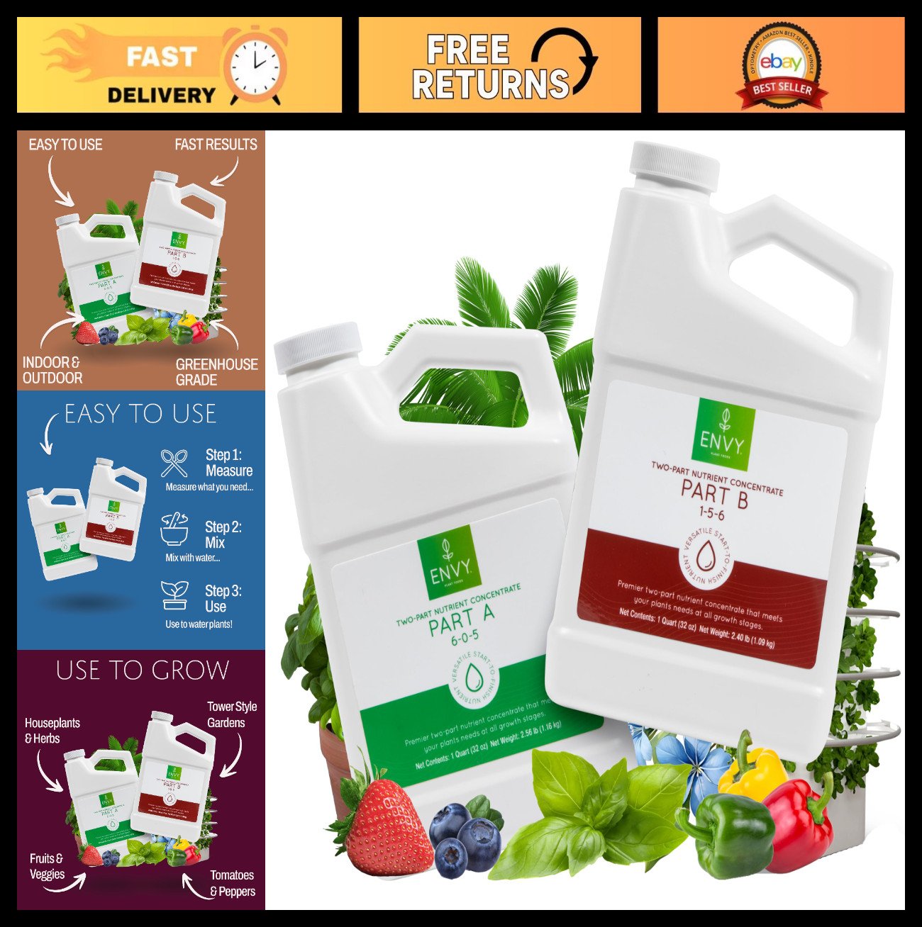 Hydroponic Plant Food A & B - Two-Part Liquid Nutrients for Indoor/Outdoor Plant