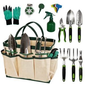 12-Piece Garden Tool Set, Heavy Duty Stainless Steel with Canvas Tote & Gloves