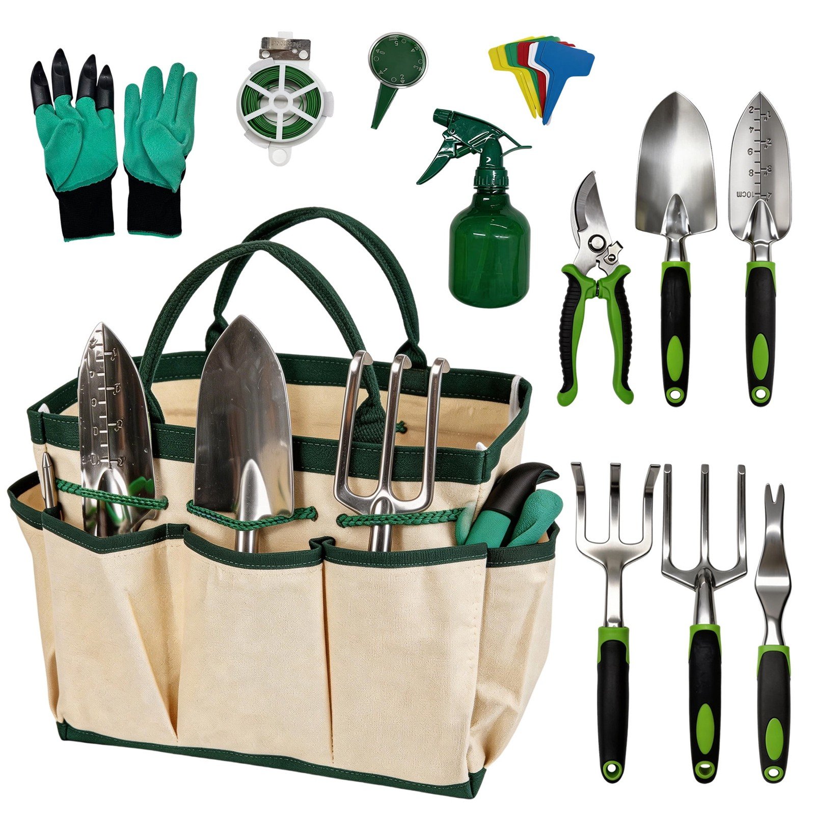 12-Piece Garden Tool Set, Heavy Duty Stainless Steel with Canvas Tote & Gloves