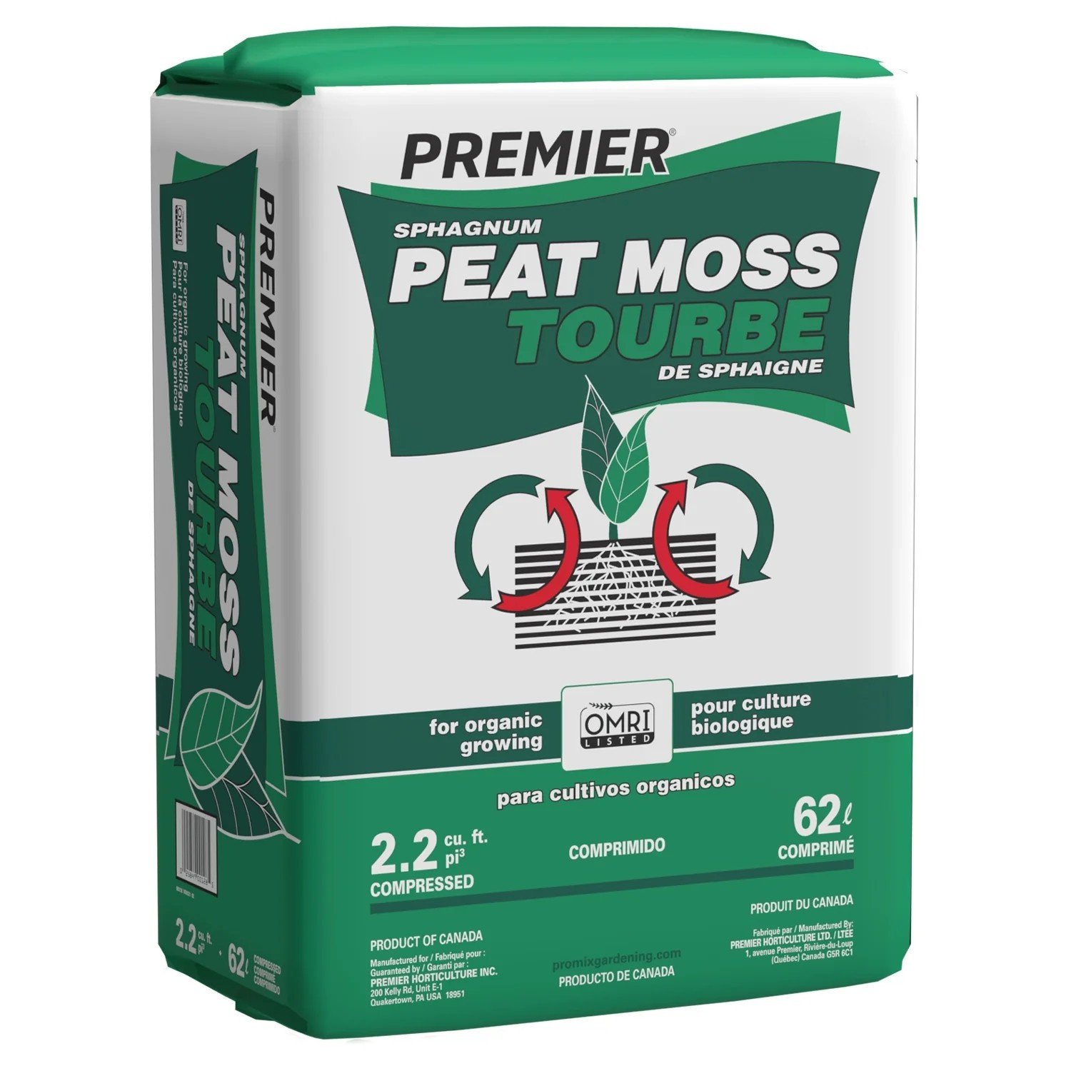 Premier Organic Sphagnum Peat Moss 2.2 Cu Ft Bale Expands to 4 Cu Ft