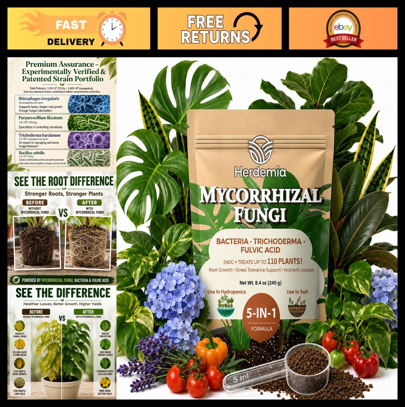 Organic Mycorrhizal Fungi Inoculant - Soil Activator for Stronger Roots & Bigger