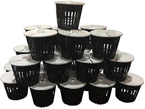 3 inch Net Pot - Garden Net Cups - Hydroponics Slotted Mesh with Lids - 25 Pack