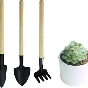 Exquisite 3pcs Mini Gardening Set - Durable Rake, Trowel & Shovel for Small Pots