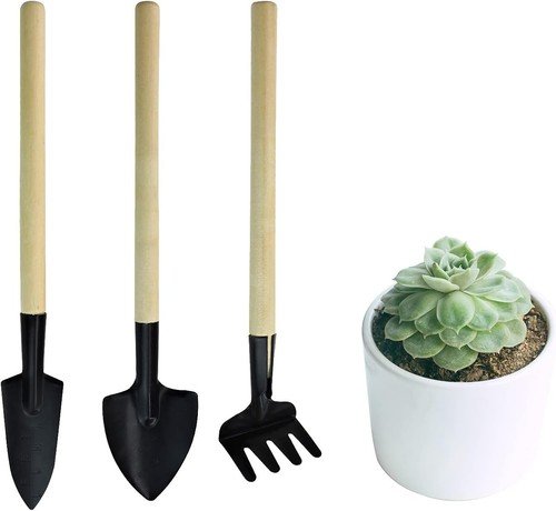 Exquisite 3pcs Mini Gardening Set - Durable Rake, Trowel & Shovel for Small Pots