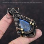 Azurite Malachite Stone Copper Art Deco Wire Wrapped Boho Handcrafted Pendant