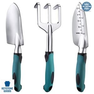 3 Piece Heavy Duty Cast Aluminum Garden Tool Set Trowel Transplanter Hand Rake