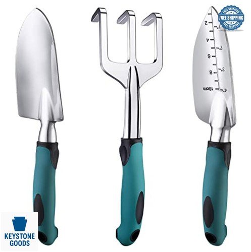 3 Piece Heavy Duty Cast Aluminum Garden Tool Set Trowel Transplanter Hand Rake