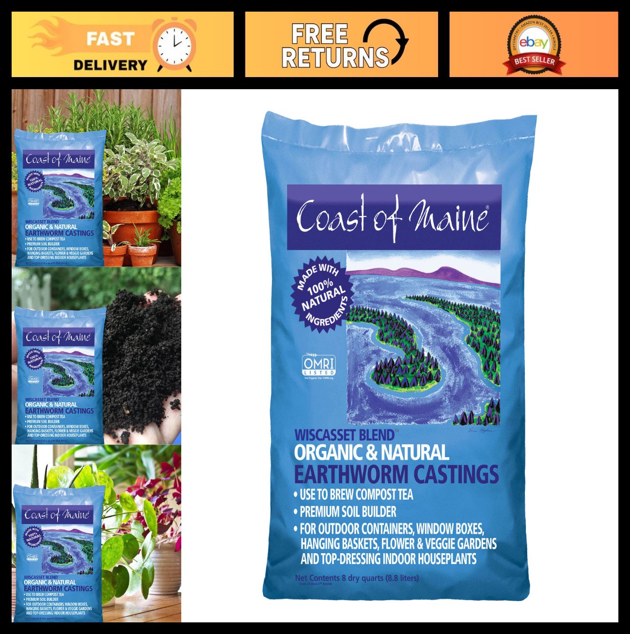 Premium Earthworm Castings Soil - Wiscasset Blend for Containers, Baskets, Garde