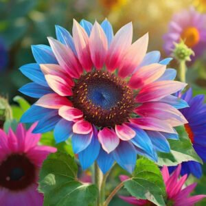50 PCS Twin-Blossom Blue Over Pink Sunflower Seeds