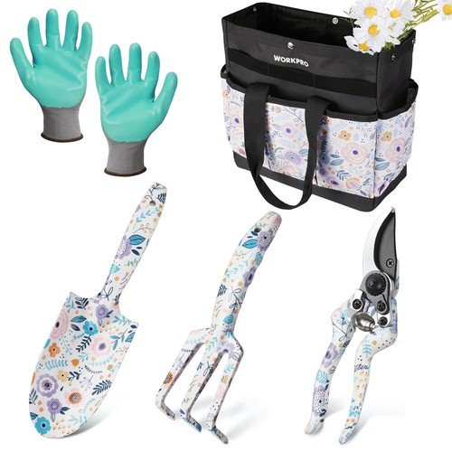 WORKPRO 5PCS Garden Tool Set with Tool Bag Heavy Duty Gardening Hand Tool Set