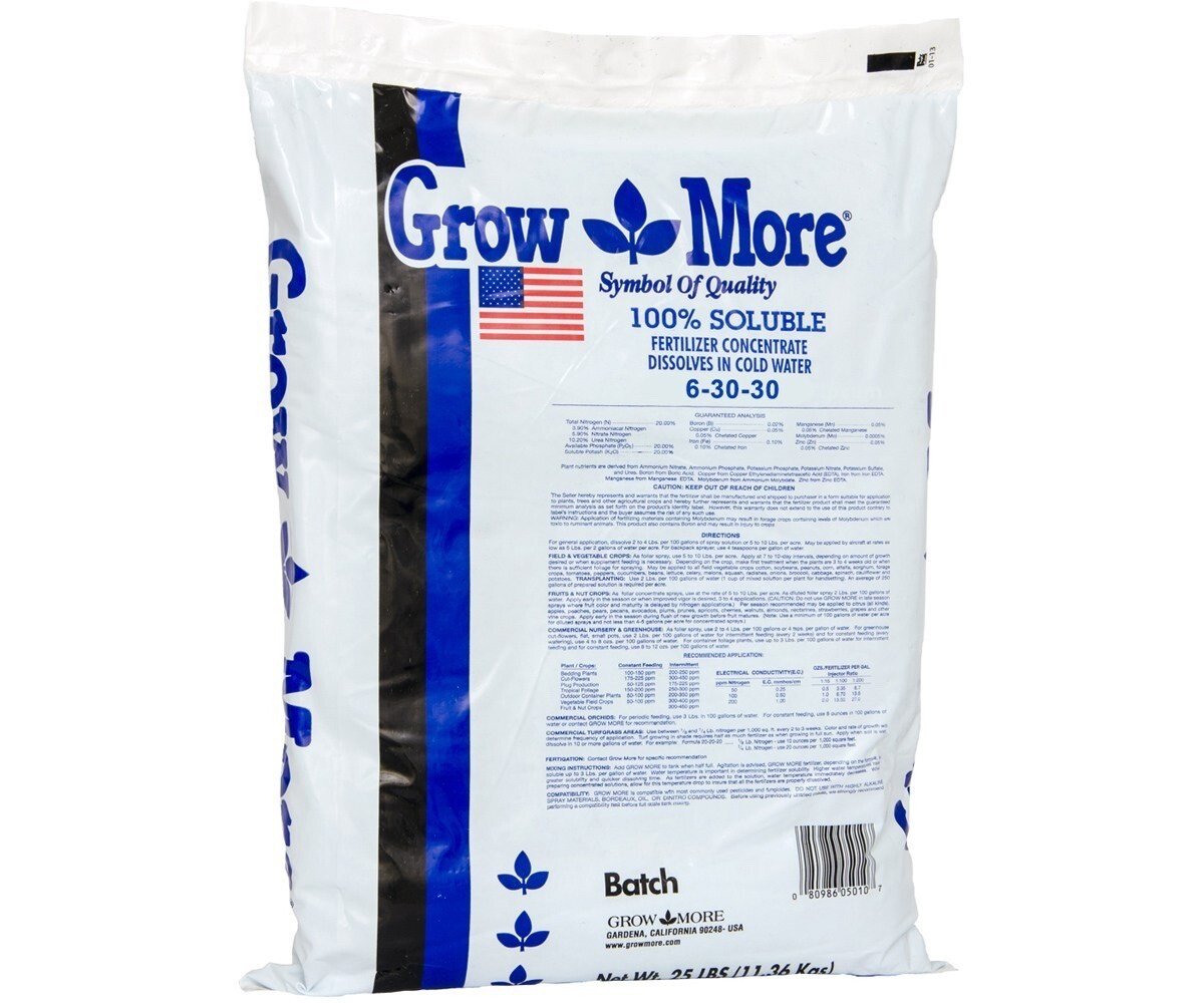 Grow More 6-30-30 Standard, 25 Lbs Water Soluble Plant Fertilizer