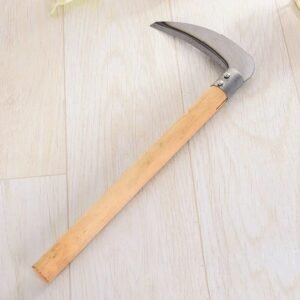 Steel Garden Sickle Weeding Knife Grass Cutter Farm Scythe Wooden Handle Tool