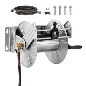 704 Decorative Cast Aluminum Wall Mount Garden Hose Reel, Holds 125-Feet of 5/8-
