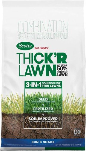 Turf Builder Thick'R Lawn Sun & Shade Seed Fertilizer Soil Improver 40 lbs