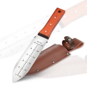 HAUSHOF 7" Hori Hori Garden Knife Stainless Steel Serrated Blade w/Cutting Edges