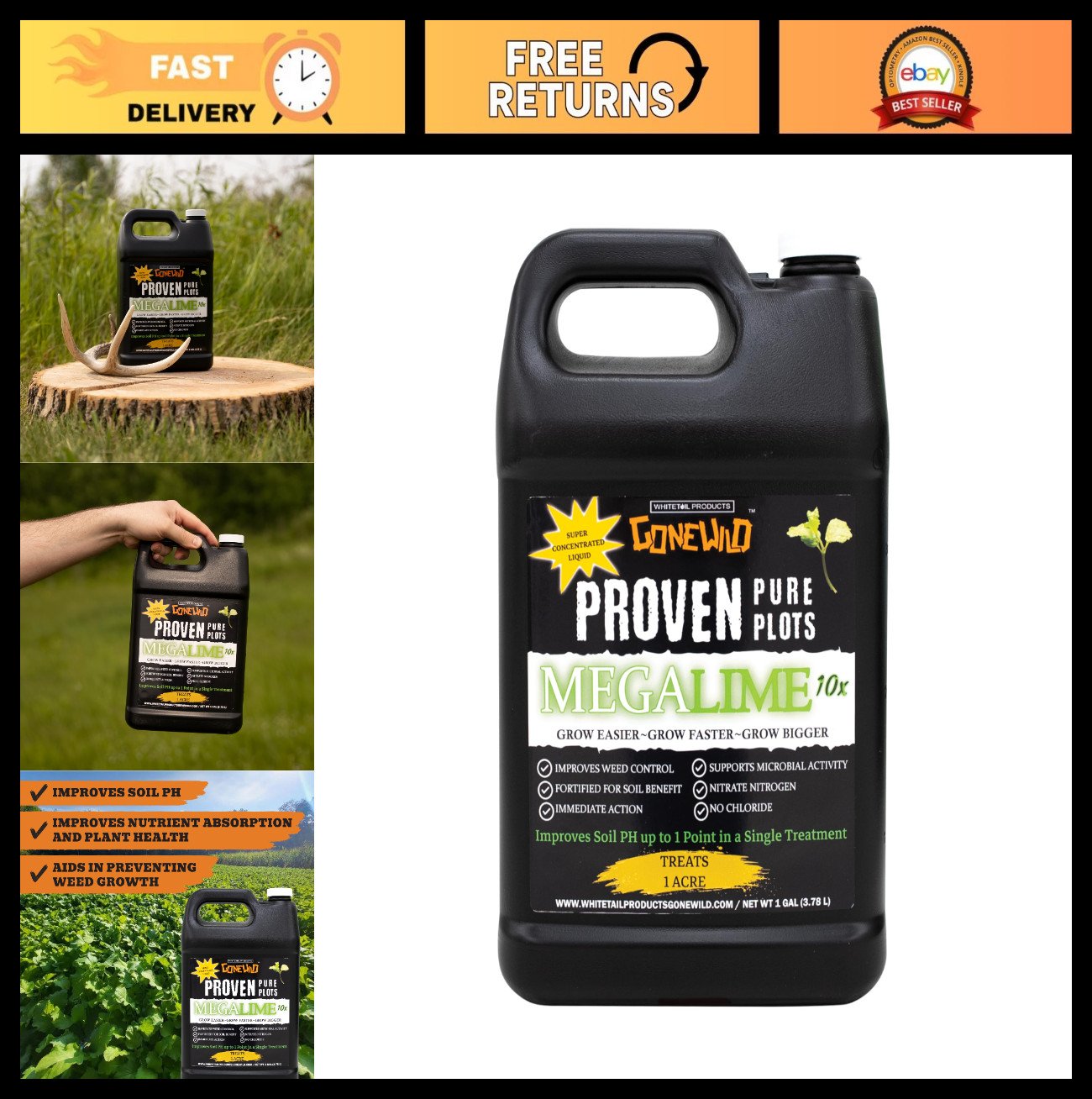 Liquid Soil Conditioner & Fertilizer, 1 Gallon - Treats 1 Acre, Mega Lime 10X