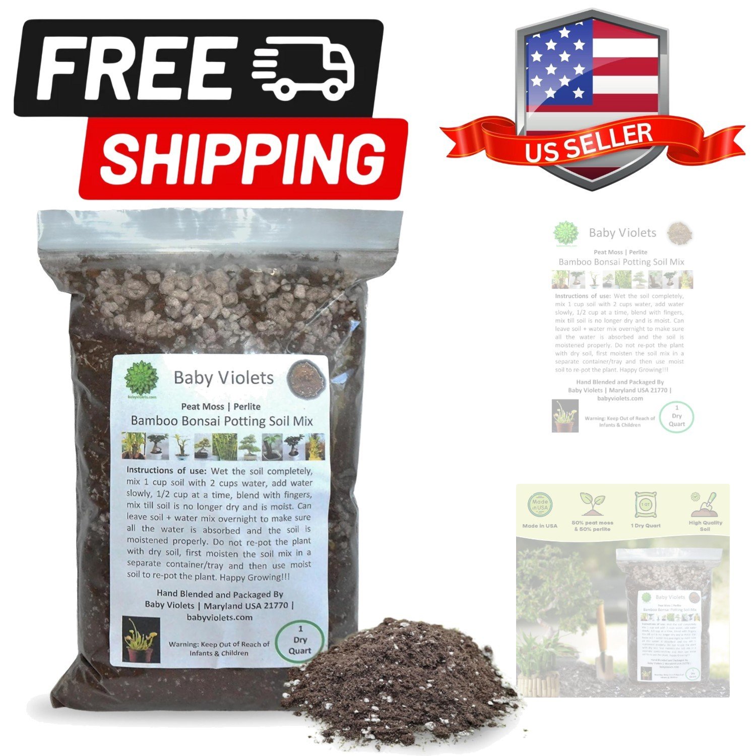 Bamboo Bonsai Plant Potting Soil Mix 3 Cups / 1 Quart, Perlite & Peat Moss