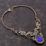 Gift Wire Wrapped Flower Chain Adjustable Necklace Copper Blue Saphire 18.0″