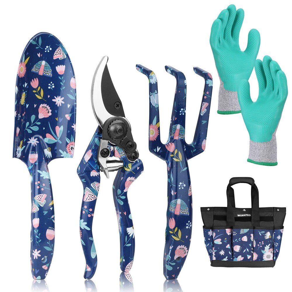 WORKPRO 5PC Garden Tool Set Heavy Duty Gardening Tool Set Garden Hand Tool w/Bag