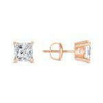 3/4 Ct Princess Lab Created Grown Diamond Earrings 14K Rose Gold F/VVS Screw