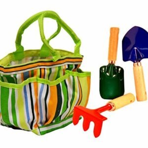 G & F 10012 JustForKids Kids Garden Tools Set with Tote hand rake shovel trowel