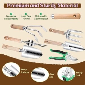 9Pcs Garden Tool Set Stainless Steel Heavy Duty Gardening Gifts with Floral Bag