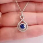 Lovely Halo Pendant 2Ct Round Cut Simulated Blue Sapphire 14k White Gold Plated