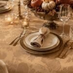 Precious Metals Christmas Patch 60″ x 84″ OBLONG Christmas Gold Tablecloth NEW