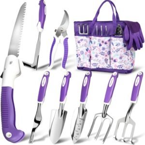 Aluminum Ergonomic Gardening Tools Set With Tote Bag & Gloves Garden Gift Kit