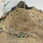 3 Stone Green Emerald Women Trinity Pendant 1Ct Round Cut 14K Yellow Gold Plated