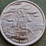 2013 Texas Silver Round .9999 Fine 1 Troy Oz Cowboy Riding Horseback Lasso Star