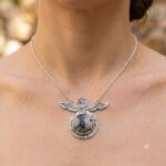 ROUND Natural Black Web Jasper 925 Silver Artisan Mother Channel Set New Pendant
