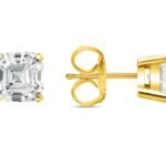 3/4 Ct Asscher Cut Lab Created Grown Diamond Earrings 14K Yellow Gold E/VS Push