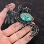 Shattuckite Gemstone Jewelry Copper Wire Wrapped Dragon Pendant For Women 4.41″