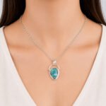 925 Silver Blue Copper Turquoise Gemstone Jewelry Handmade Pendant 1.01″ For Her