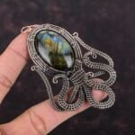 Gift For Her Copper Labradorite Jewelry Wire Wrapped Octopus Pendant 3.58″