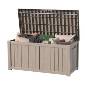 Storage Box 150 Gallon Waterproof Lockable Outdoor Deck Grey MAIUSCOLI Resin