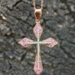 Round Cut Simulated Diamond Unisex Stunning Cross Pendant 14K Yellow Gold Plated