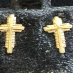 14K Solid Yellow Gold Cross Stud Earrings Small 0.3 Grams Not Scrap