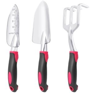 Heavy Duty Gardening Tools Set - 3 Pack Shovel, Trowel, Hand Rake