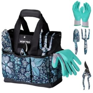 5PCS Heavy Duty Aluminum Garden Tool Set with Bag, Outdoor Hand Tools, Floral Bl