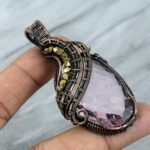 Wedding Gift For Her Copper Pink Kunzite Jewelry Wire Wrapped Pendant 2.87″