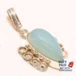925 Silver Natural Aqua Chalcedony Channel Set Anniversary Wife Artisan Pendant