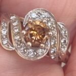 14K Solid White Gold Cognac & White Natural Diamond Ring NOT SCRAP