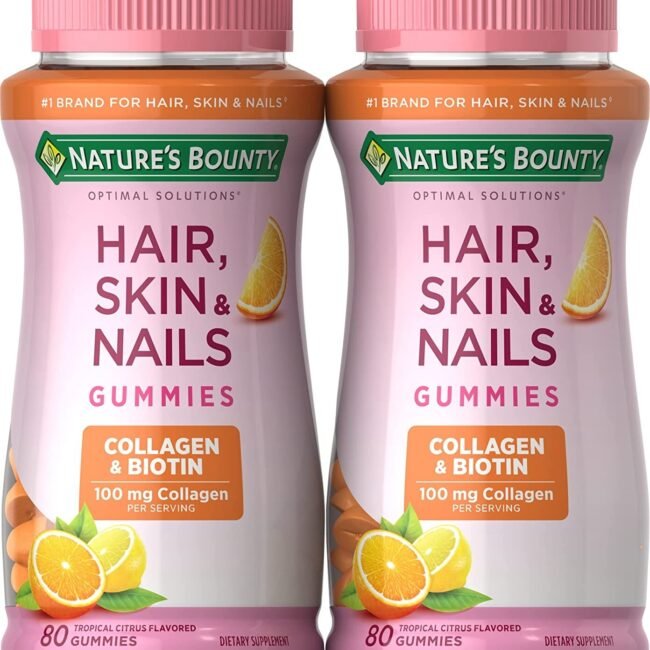 2 Pack Hair, Skin & Nails Gummies with Biotin & Collagen 160 Count (2x80) Orange