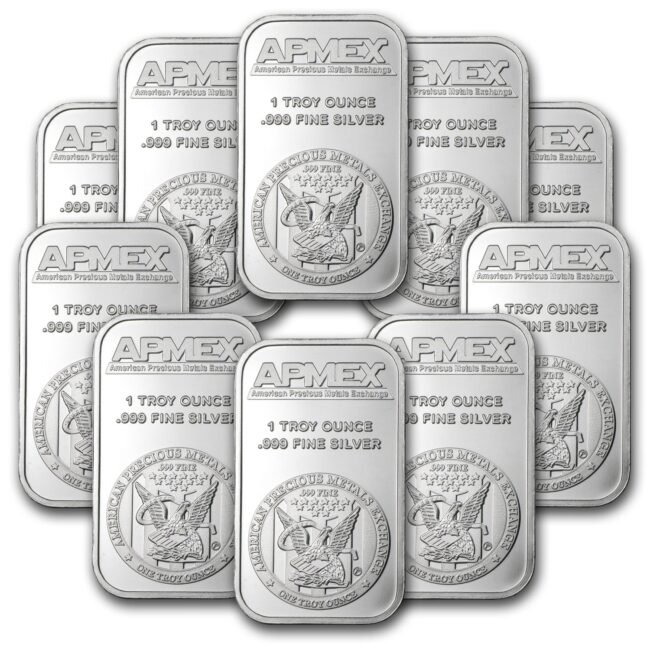 1 oz Silver Bar APMEX (lot of 10) .999 Fine